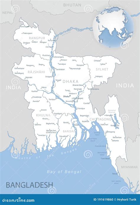 Mapa Detalhado Bluegray Das Divis Es Administrativas De Bangladesh E