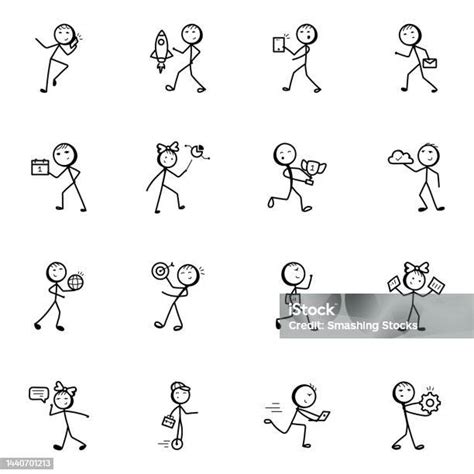 Business Management Doodle Stick Figure Icons Stock Illustration