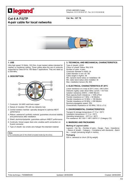 Cat 6 A F UTP 4 Pair Cable For Local Networks Legrand