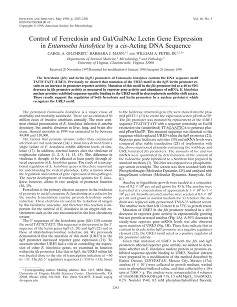 PDF Control Of Ferredoxin And Gal GalNAc Lectin Gene Expression In