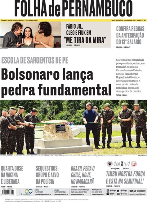 Capa Folha De Pernambuco Ter A De Junho De