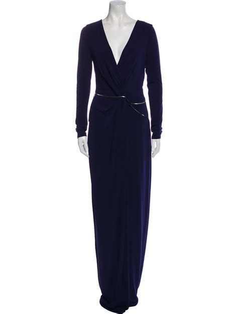 Halston Heritage V Neck Long Dress Blue Dresses Clothing Wh159742