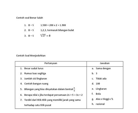 Contoh Soal Menjodohkan Ips Kelas Semester Rubrik Penilaian Soal