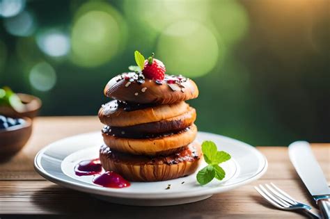 Premium AI Image A Stack Of Pancakes With Strawberry Jam On Top