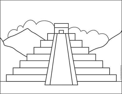 Easy How To Draw A Mayan Temple Mayan Temple Coloring Page Temple Art