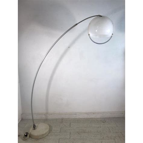 Lampada Terra Arco Guzzini Base Marmo Travertino Diffusore Plexiglass