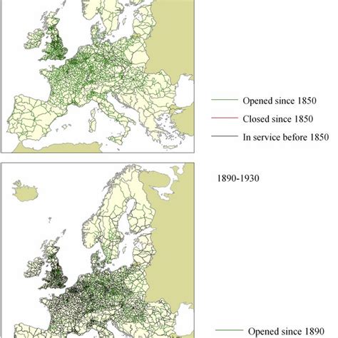 Railway maps of Europe: 1850-1890 and 1890-1930. | Download Scientific ...