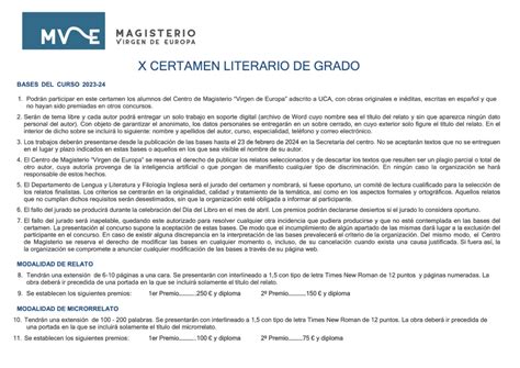 Bases Del X Certamen Literario De Grado Magisterio Virgen De Europa