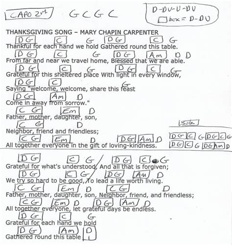 Thanksgiving Song (Mary Chapin Carpenter) Guitar Chord Chart - Capo 2nd ...