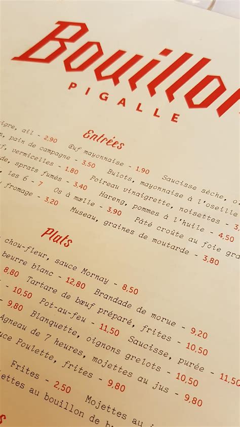 Menu At Bouillon Pigalle Restaurant Paris