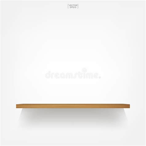 Empty Wooden Shelf On White Background With Soft Shadow Vector Stock