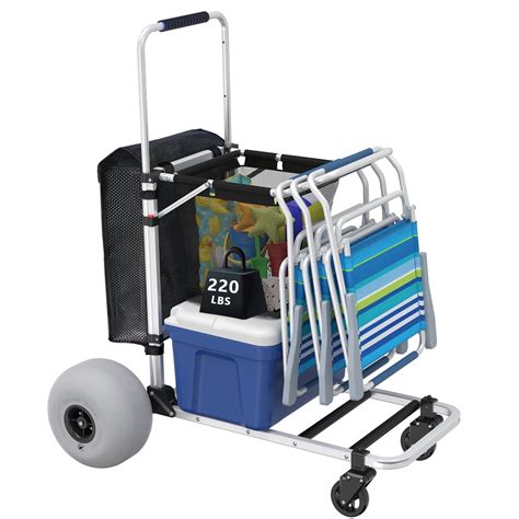 Gdlf Foldable Beach Cart Heavy Duty Aluminum 220lbs Capacity