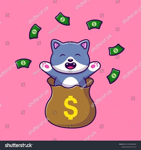 Cute Cat Money Bag Wasting Money Stock Vector (Royalty Free) 2228438067