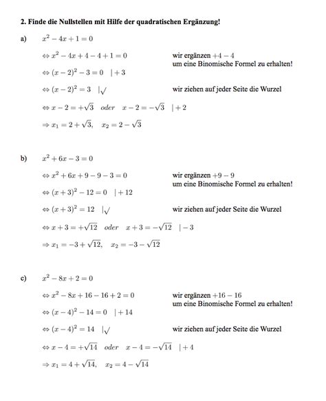 Übungsblatt quadratische Gleichungen lösen ausführliche Lösungen