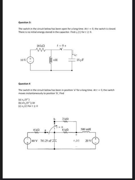 Solved Question 1 The Switch In The Circuit Below Has Been