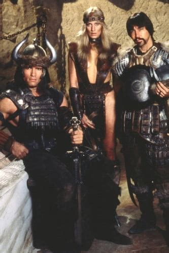 Arnold Schwarzenegger and Sandahl Bergman and Mako in Conan the ...