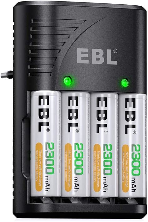 Ebl Akku Ladegerät Inkl 4x Aa 2300mah Für Ni Mh Ni Cd Aaaaa Akku 9v Akku Schnell Ladegerät 4