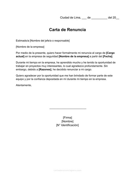 Carta De Renuncia A Seguridad Ejemplos Y Modelos