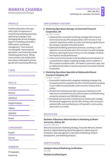 Marketing Operations Manager Resume Examples And Templates