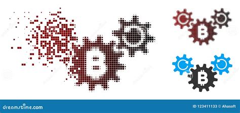 Sparkle Pixel Halftone Bitcoin Wheels Rotation Icon Stock Vector