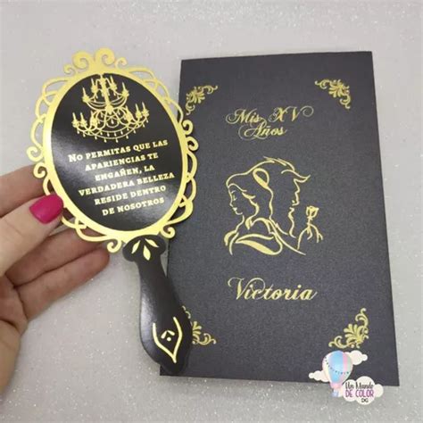 Tarjeta De Invitacion Espejo Bella Y Bestia En Caja Un En Venta En