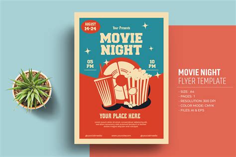 Movie Night Flyer Template Illustrator Templates Creative Market