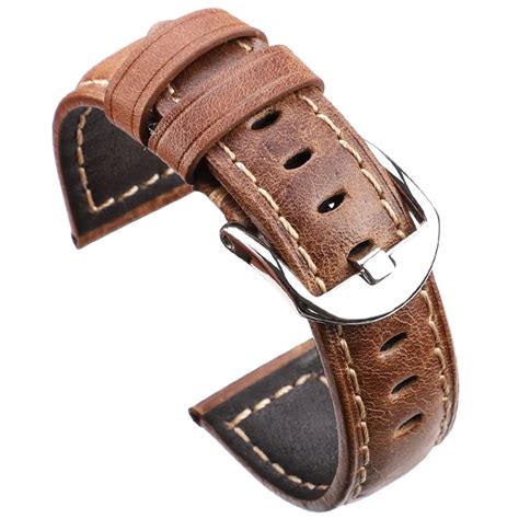 Smooth Genuine Leather Watchbands Belt 22mm 24mm Dark Brown Watch Band