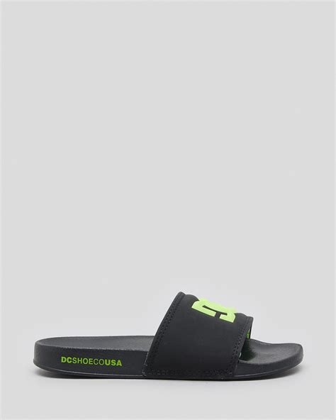 Shop Dc Shoes Boys Volt Dc Slides In Blacklime Green Fast Shipping