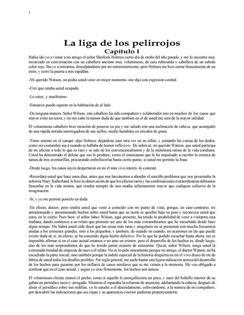 La Liga De Los Pelirrojos La Liga De Los Pelirrojos Cap Tulo I Hab A