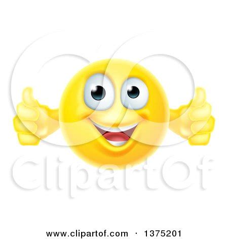 Clipart of a Yellow Smiley Emoji Emoticon Giving Two Thumbs up ...