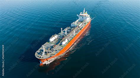 Aerial view of LPG gas ship. Gas carrier, gas tanker sailing in ocean ...