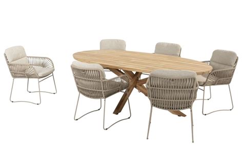 4 Seasons Outdoor Diningset Prado Ellips Murcia Ovaal 7 Delig Teak 240