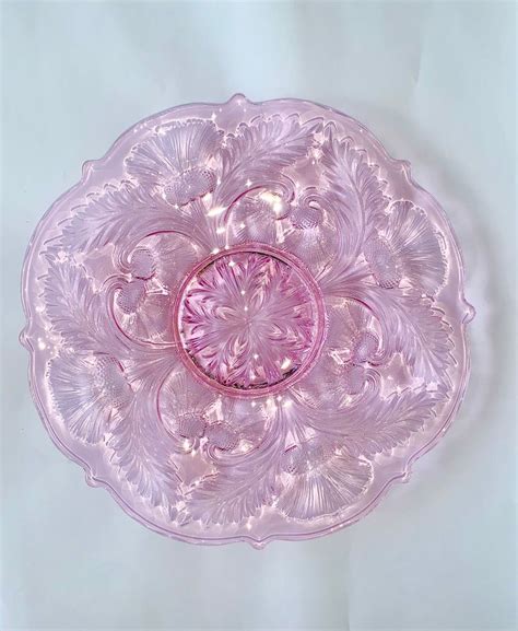 Thistle Pink Tray Wide Platter By Mosser Glass Inverted Thistle