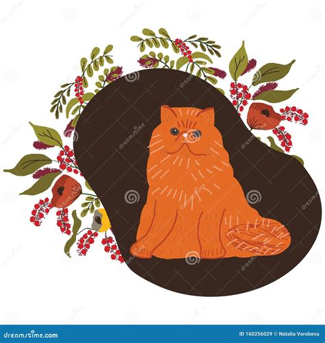 Cute Ginger Persian Cat with Floral Decor Stock Illustration - Illustration of feline, furry ...