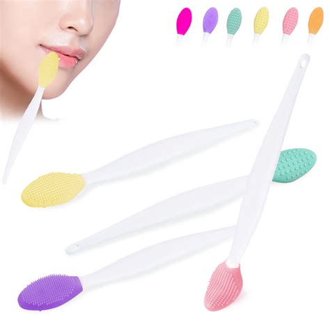 Kalevel Set Of 4 Exfoliating Lip Brush Silicone Lip Scrubber Brush Tool Double Sided For