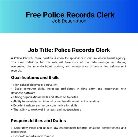 Free Police Records Clerk Job Description Template Edit Online