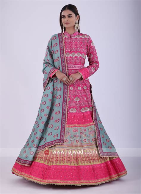 Multi Color Sequins Work Raw Silk Anarkali