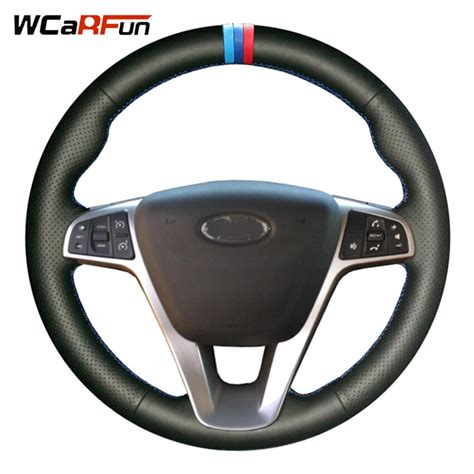 WCaRFun Funda De Cuero Artificial Para Volante De Coche Cosida A Mano