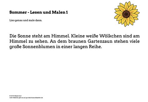 Sommer Bung Zum Lesen Und Malen Grundschule Und Basteln