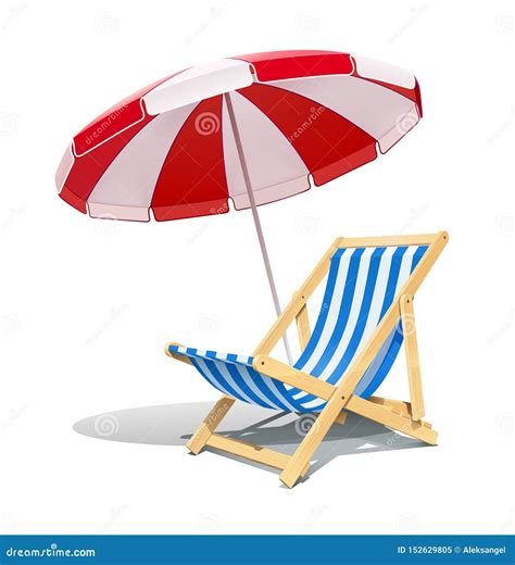 Beach Chaise Longue And Sunshade For Summer Rest Vector Illustration