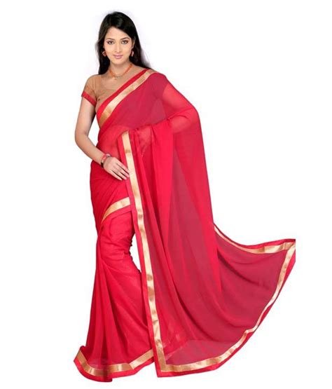 Stylam Red Semi Chiffon Saree Buy Stylam Red Semi Chiffon Saree