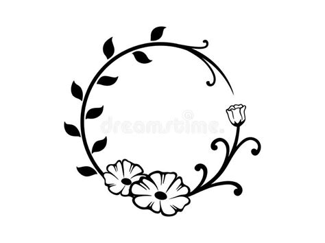 Black and White Round Floral Border Stock Vector - Illustration of floral, white: 115493129