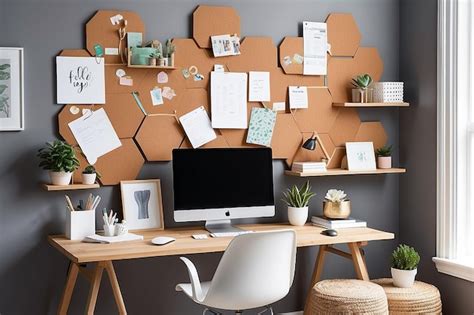 Premium Photo | A home office with a hexagonal corkboard for pinning ...