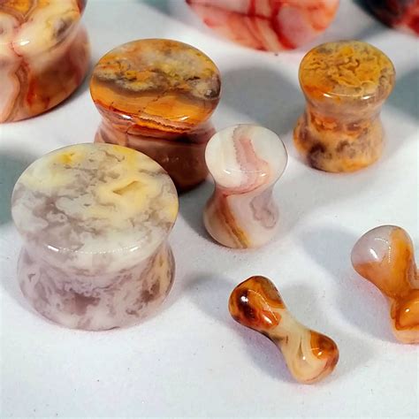 Stone Plugs Gauges Crazy Lace Agate Stone Plugs Double Etsy