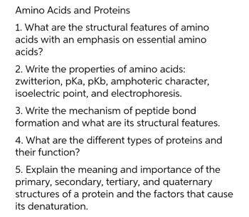 Answered Amino Acids And Proteins 1 What Are The Structural Features