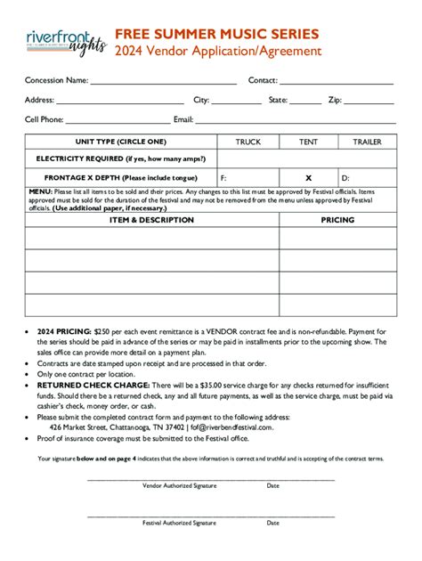 Fillable Online Form Center2024 Summer Concert Vendor Application Fax