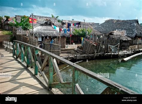 Panama Kuna Yala Guna Village Of Ustupu With Flag Of Revolution Guna