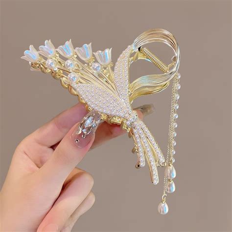 Cheap New Wheat Pearl Tassel Hair Claw Clip Vintage Rhinestone