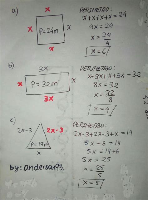 plantea una ecuación para conocer las medidas de las de las figuras
