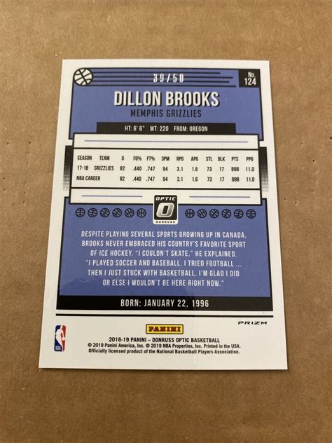 2018 19 Panini Donruss Optic Fast Break Blue Prizm 50 Dillon Brooks